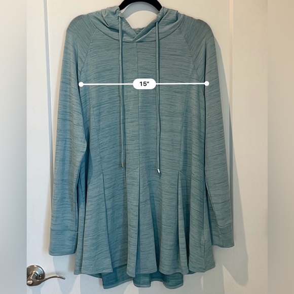Soft Surroundings Aqua Heather Stretch Knit Riverland Tunic Hoodie Size Large - Picture 5 of 8